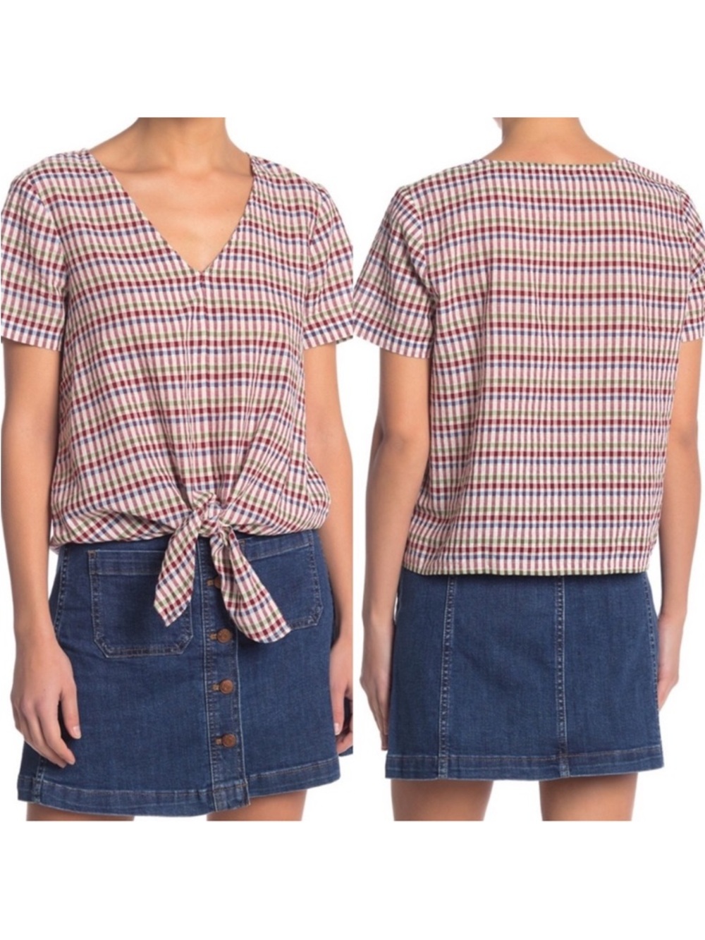 MADEWELL | Novel Tie Front Plaid Blouse Sz XS